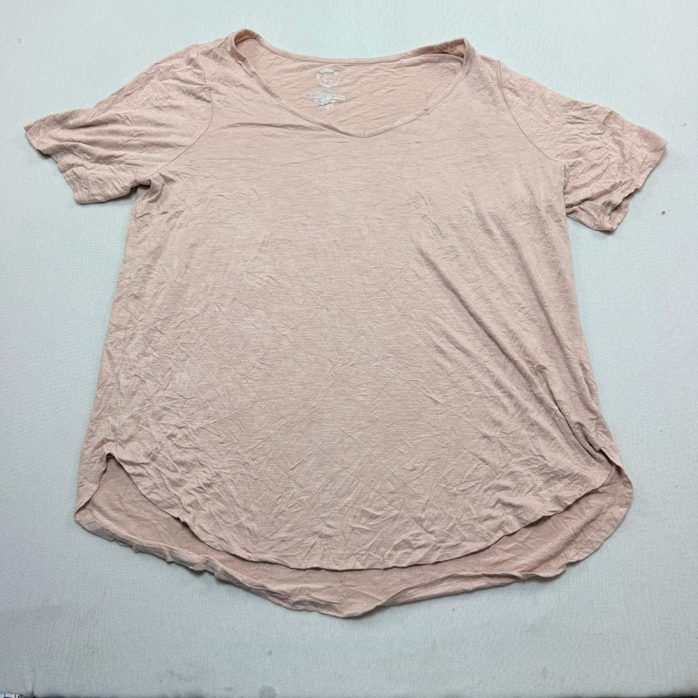 Maurices T-Shirt Womens Small Pink Excellent V-Neck Short Sleeve Slub Knit Top